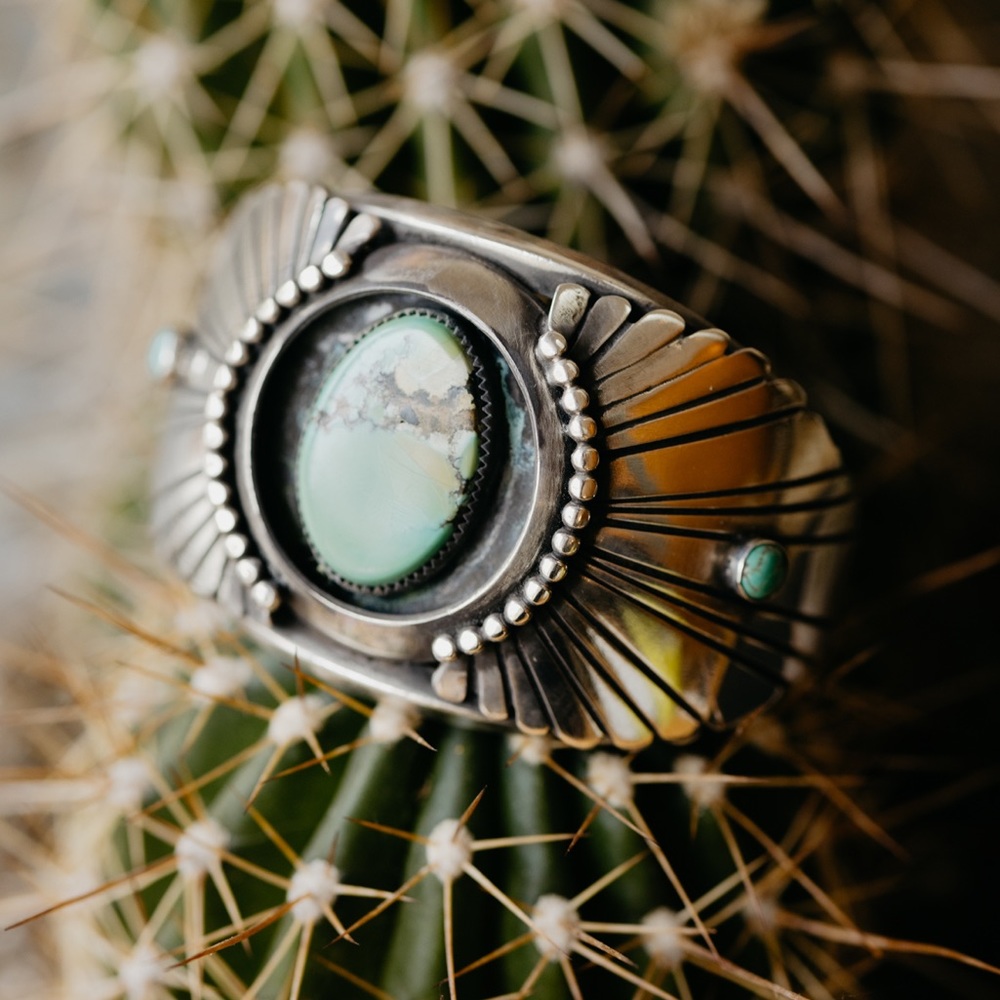 Hand Made Turquoise & Silver cuff made in our studio on Salt Spring Island BC.